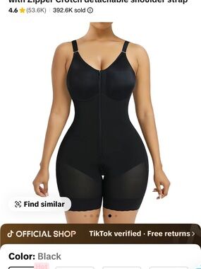 Black Full-Body Shaping Bodysuit with Front Zipper and Detachable Straps